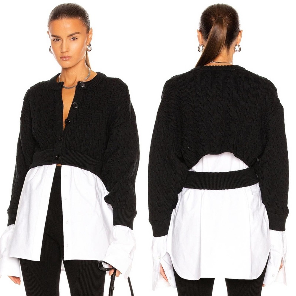 Alexander Wang Bi-Layer Cable Knit Cardigan in Black & White Womens Large New